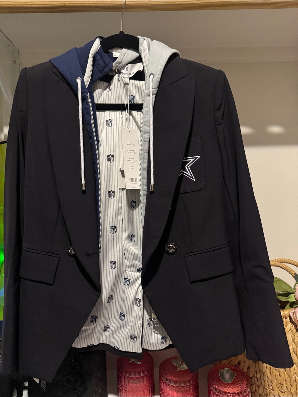 Veronica Beard Navy Double-Breasted Blazer with Hood Dallas Cowboys NFL - Picture 3 of 13